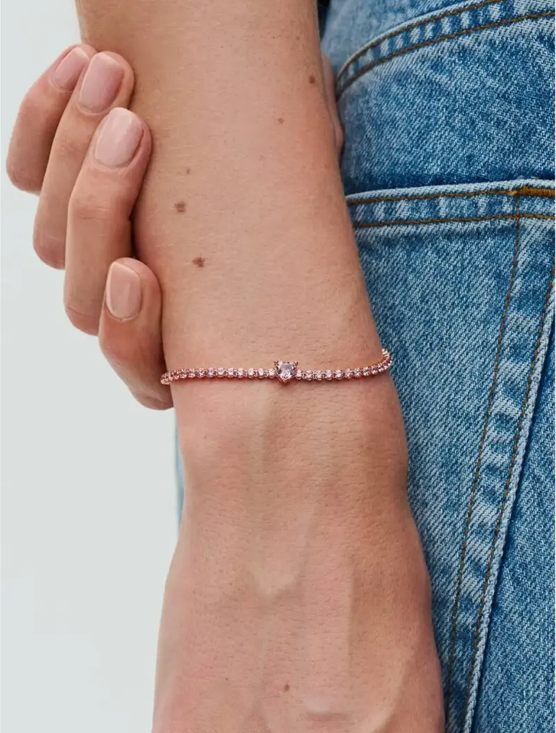 Pulsera Pandora tono oro rosa cristales corazón - 3