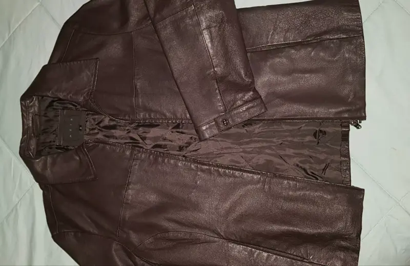Chaqueta de cuero marrón talla S - 2