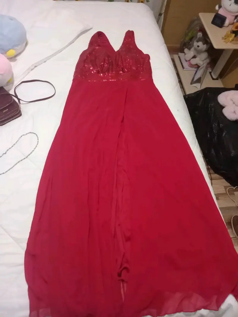 Vestido largo rojo con lentejuelas para fiesta - 2