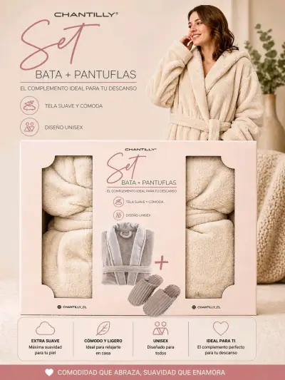 Set de Bata y Pantuflas Unisex Chantilly - miniatura 2