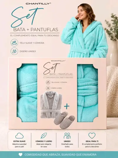 Set de Bata y Pantuflas Unisex Chantilly - miniatura 2