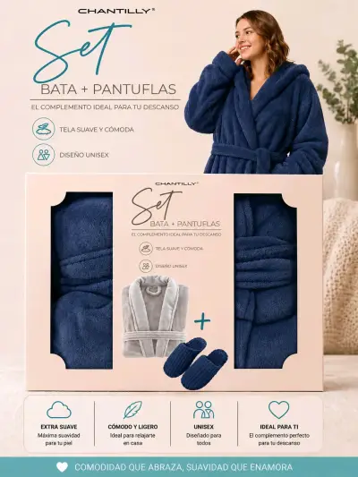 Set de Bata y Pantuflas Unisex Chantilly - miniatura 3