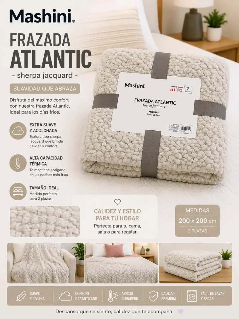Frazada Mashini Atlantic Sherpa Jacquard 2 Plazas - 2