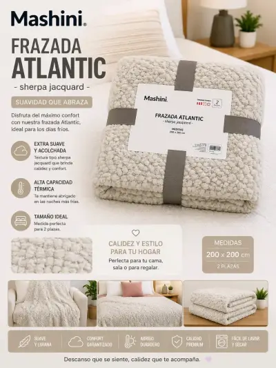 Frazada Mashini Atlantic Sherpa Jacquard 2 Plazas - miniatura 2