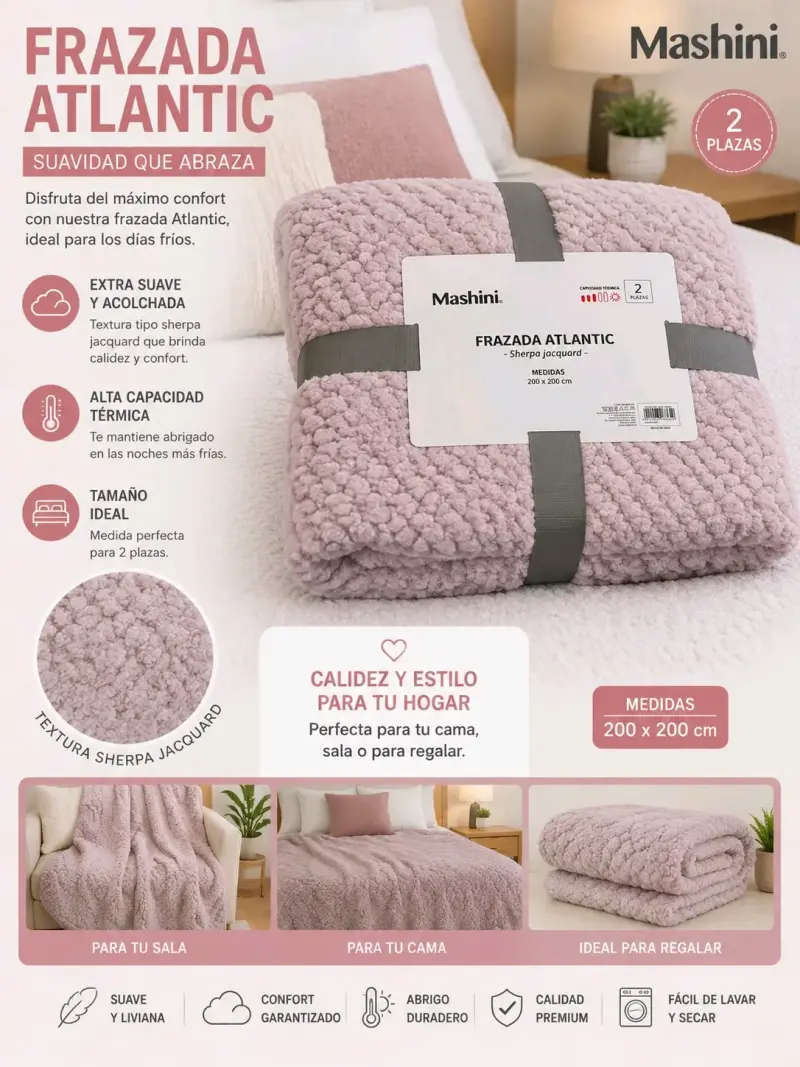 Frazada Mashini Atlantic Sherpa Jacquard 2 Plazas - 3