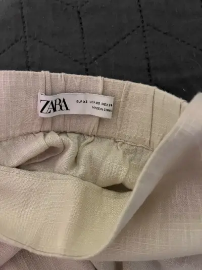 Falda beige de lino Zara talla XS - miniatura 3
