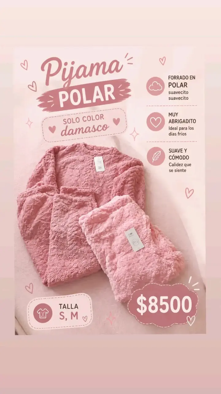 Pijama polar color damasco suave y cómodo