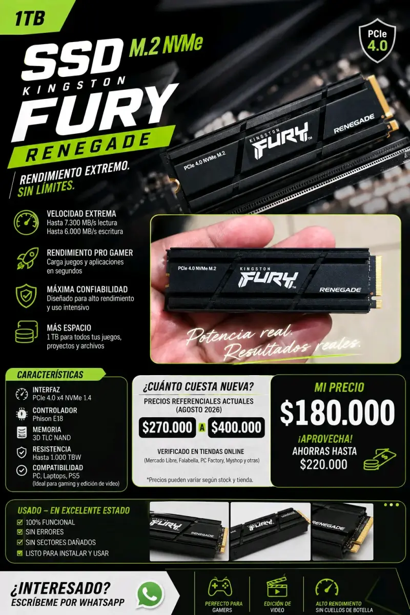 SSD Kingston Fury Renegade 1TB M.2 NVMe - 1
