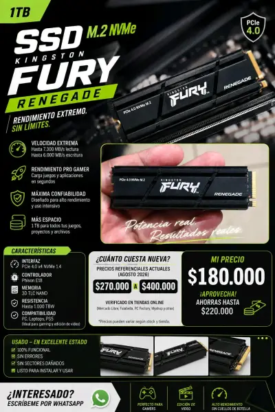 SSD Kingston Fury Renegade 1TB M.2 NVMe - miniatura 1