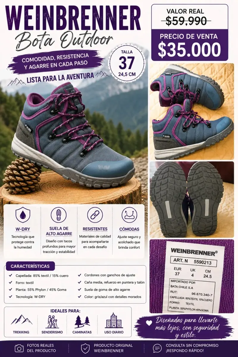 Botas Outdoor Weinbrenner Talla 37 Azul - 1
