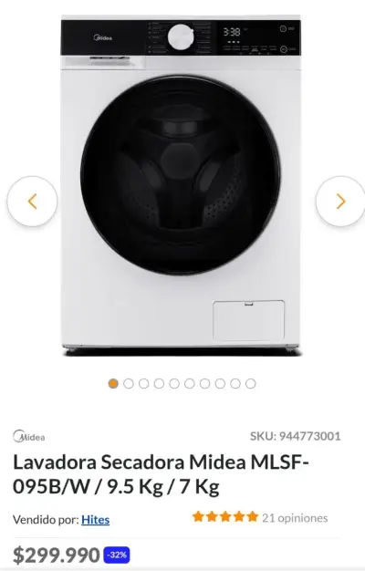 Lavadora Secadora Midea MLSF-095B/W 9.5 Kg - miniatura 1