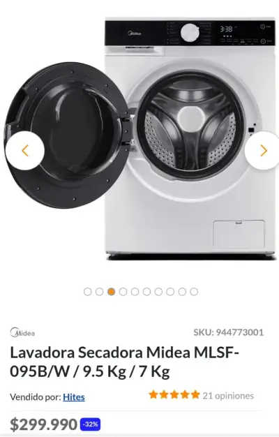 Lavadora Secadora Midea MLSF-095B/W 9.5 Kg - miniatura 2