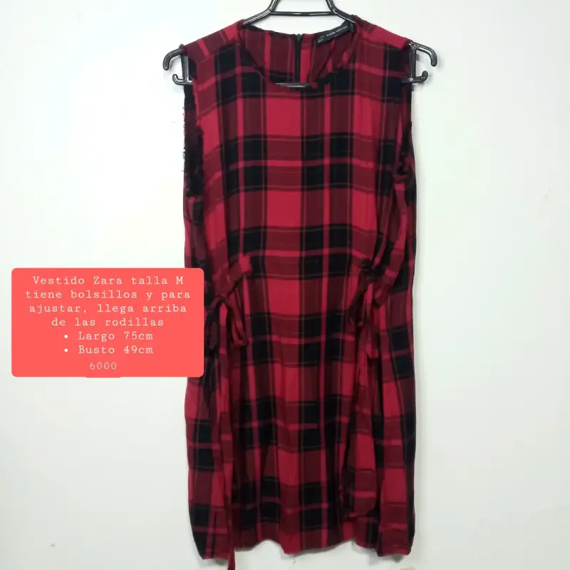 Vestido Zara a cuadros rojo talla M