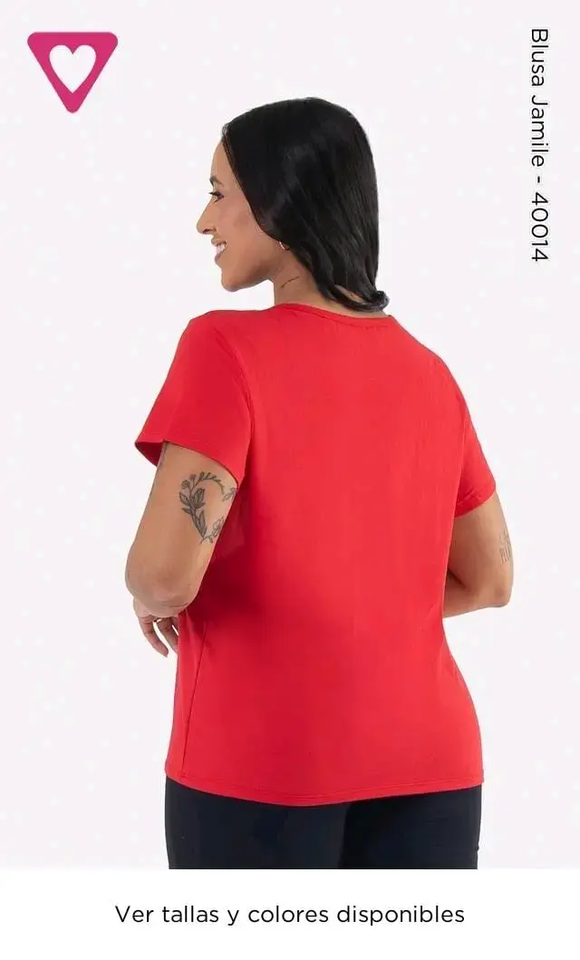 Blusa roja de manga corta para mujer - 1