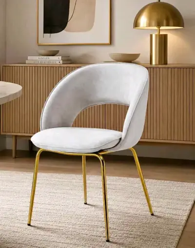 Silla moderna con patas doradas y asiento gris - miniatura 2