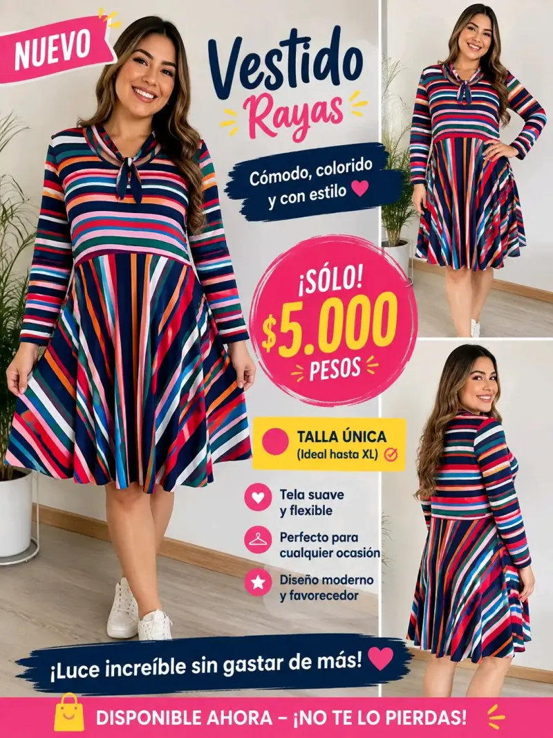 Vestido de rayas colorido y cómodo