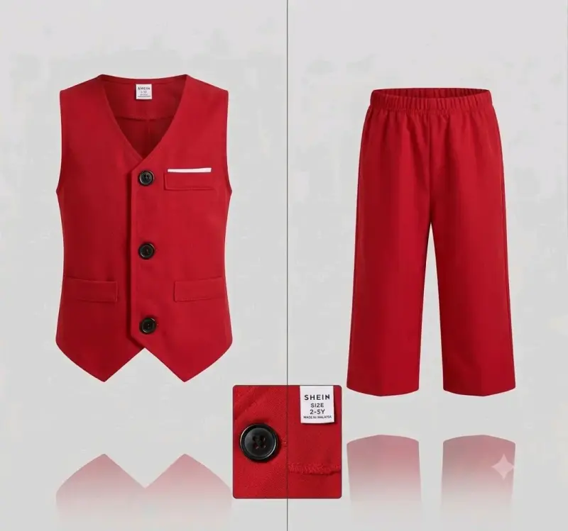 Conjunto de chaleco y pantalón rojo para niños