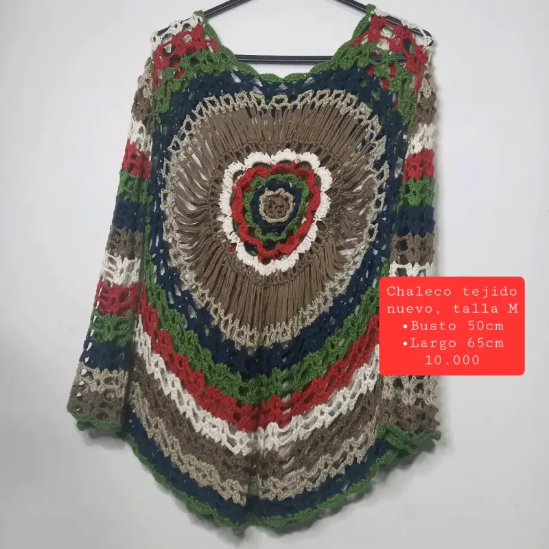 Chaleco tejido a crochet multicolor talla M