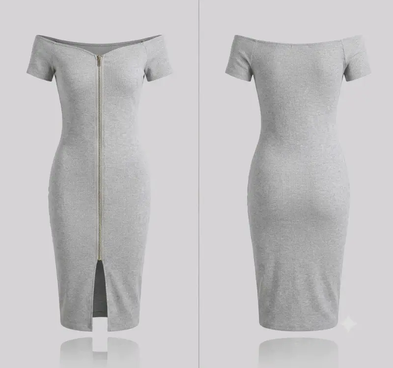 Vestido gris ajustado con cierre frontal - 1