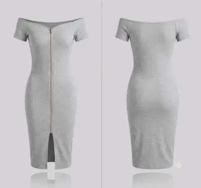 Vestido gris ajustado con cierre frontal - miniatura 1