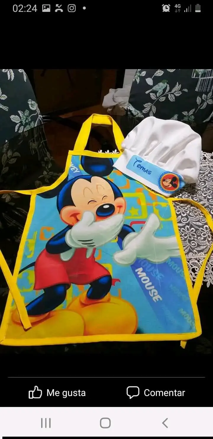 Delantal infantil con gorro de cocina personajes animados - 1