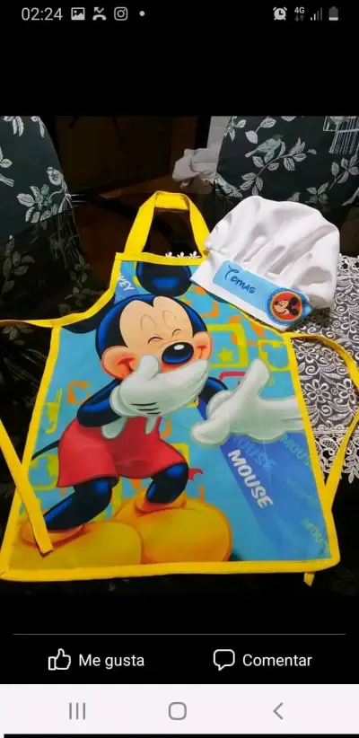 Delantal infantil con gorro de cocina personajes animados - miniatura 1