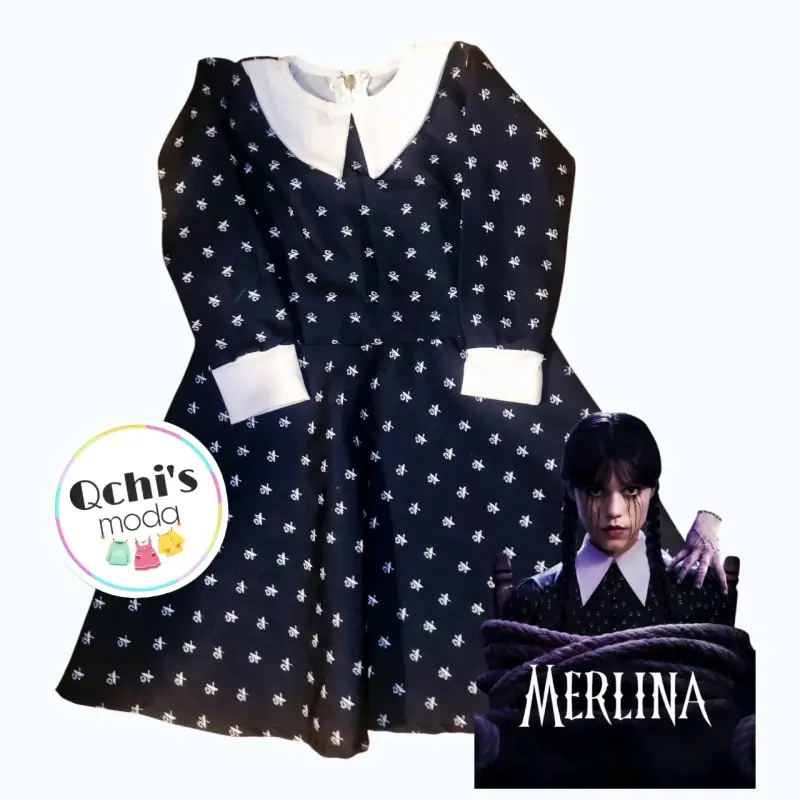 Vestido estilo Merlina con cuello blanco