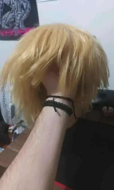 Peluca rubia corta para cosplay (Malla extensible) - miniatura 1