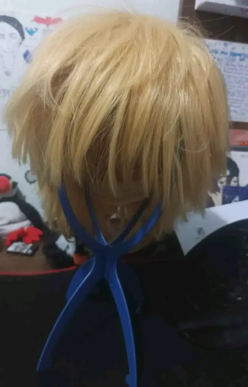 Peluca rubia corta para cosplay (Malla extensible) - 3