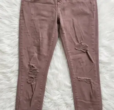 Jeans tiro alto desgastados color rosa - miniatura 1