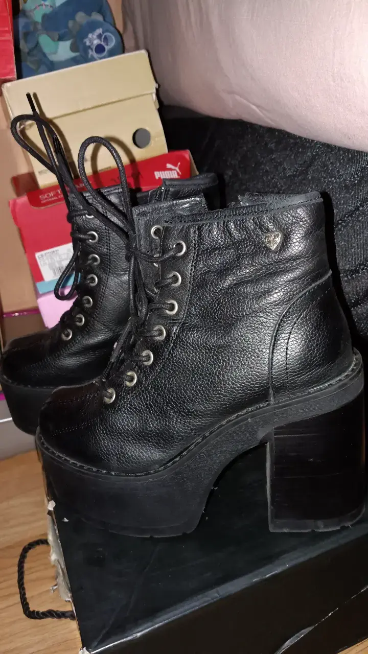 Botines de cuero negro con plataforma - 2