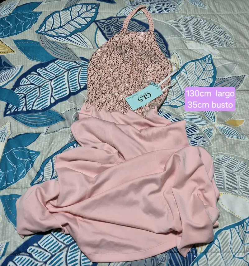 Vestido largo rosa con lentejuelas GLS - 1