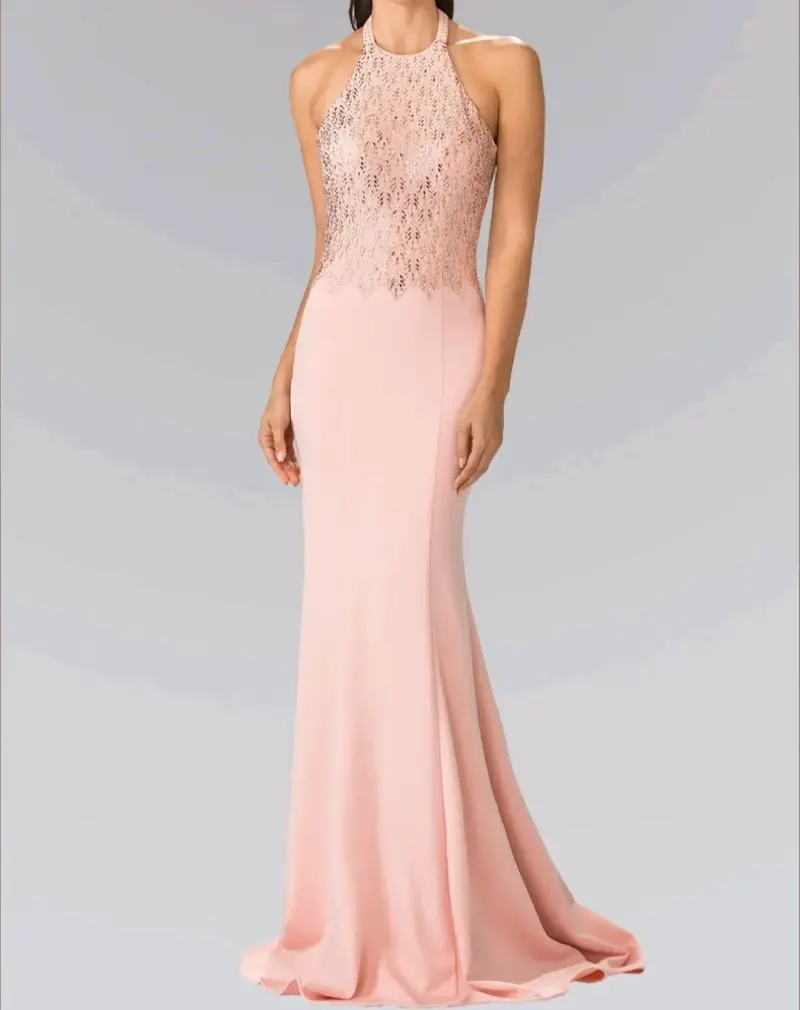 Vestido largo rosa con lentejuelas GLS - 5