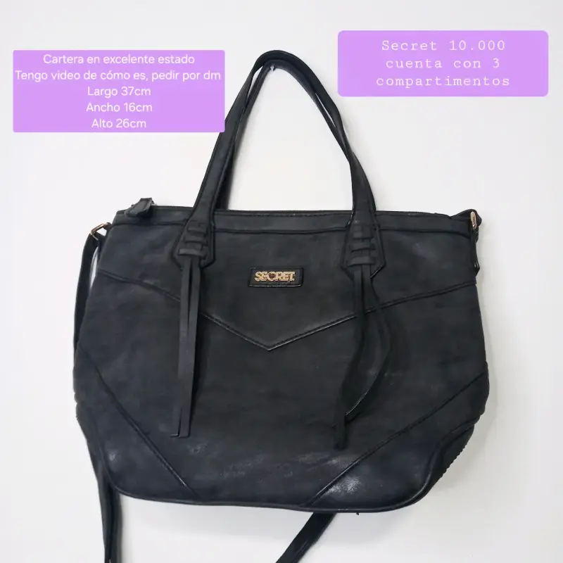 Cartera negra Secret con 3 compartimentos