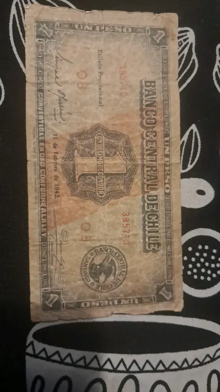 Billete antiguo de un peso chileno 1942 - 1