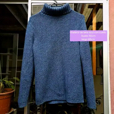 Chaleco de lana azul con cuello alto - miniatura 1