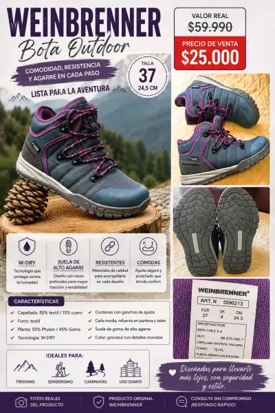 Botas Outdoor Weinbrenner Talla 37 Gris/Azul - miniatura 1