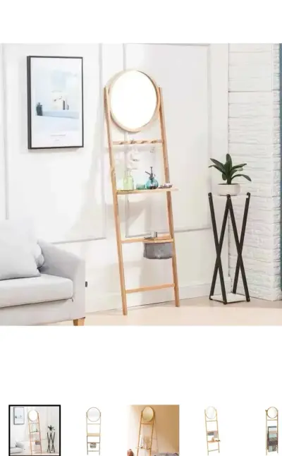 Organizador con espejo de bambú beige - miniatura 1