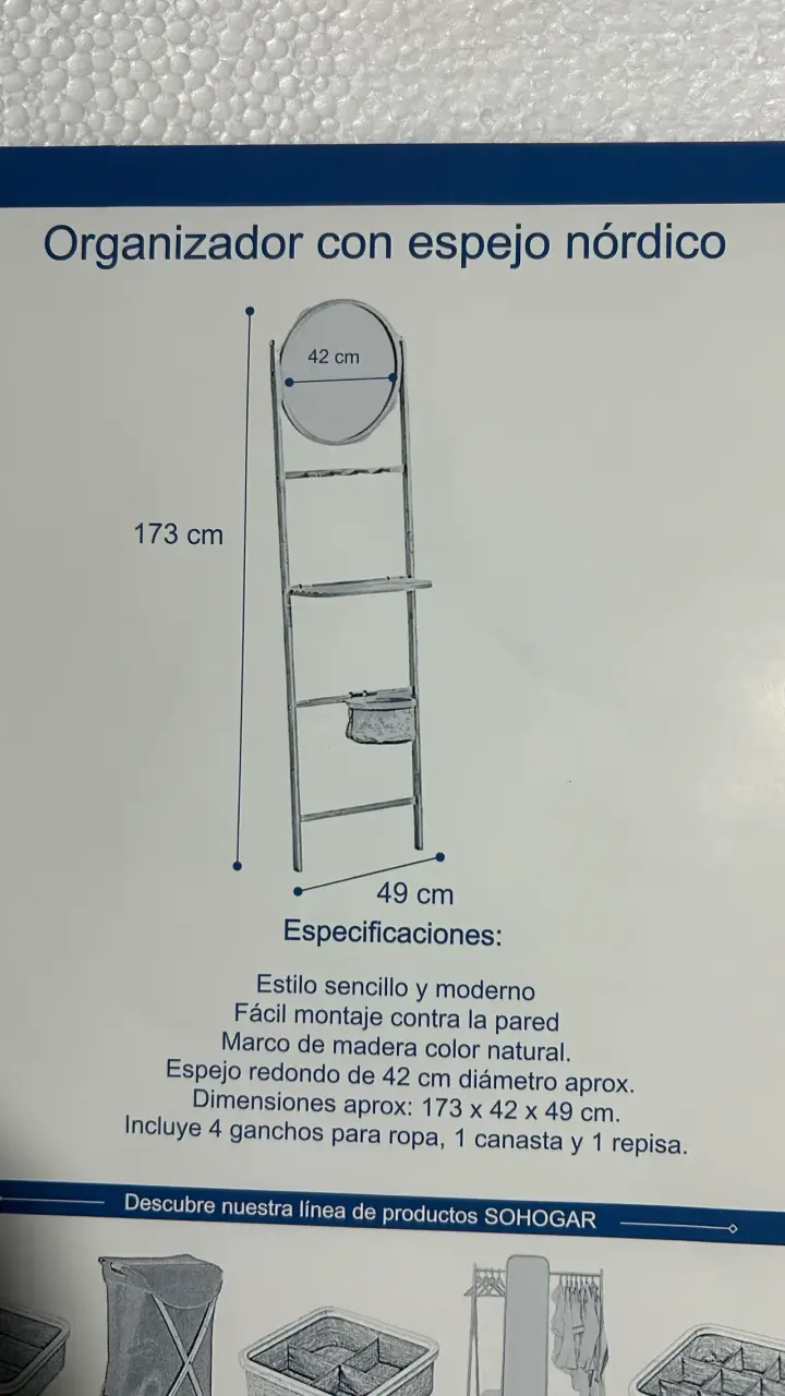 Organizador con espejo de bambú beige - 3