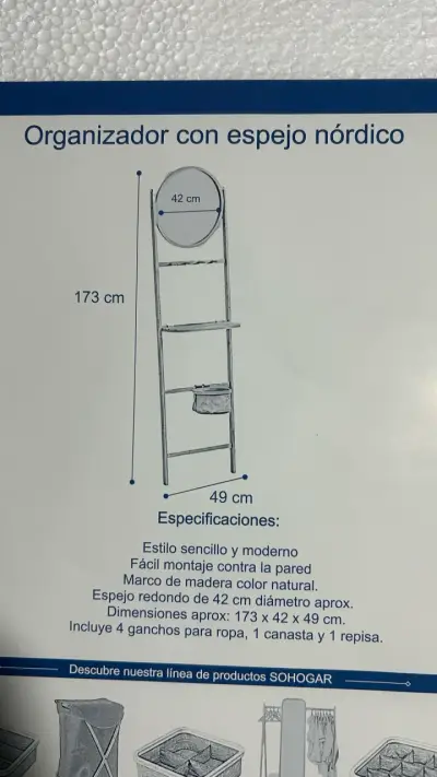 Organizador con espejo de bambú beige - miniatura 3