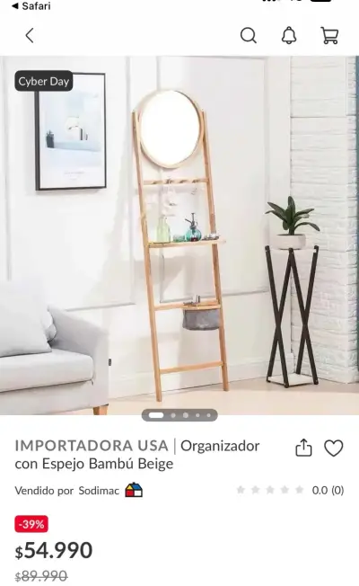 Organizador con espejo de bambú beige - miniatura 4