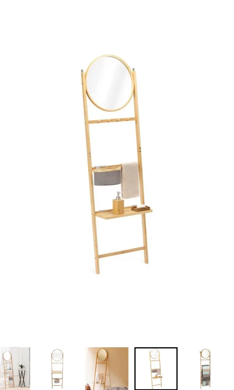 Organizador con espejo de bambú beige - 5