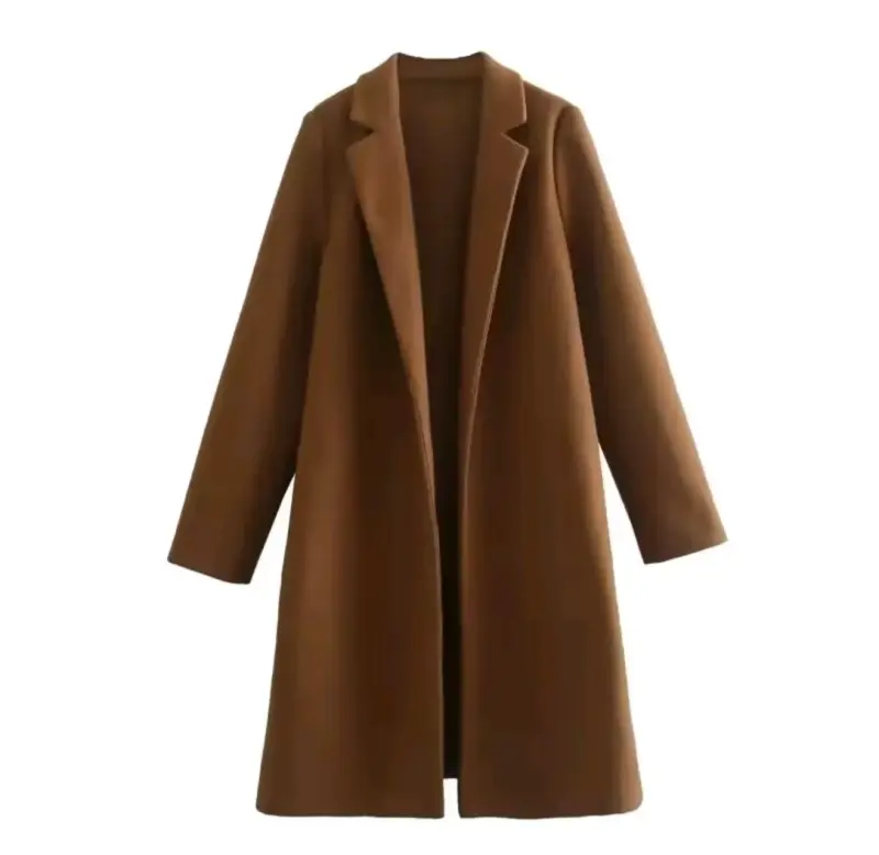 Abrigo largo marrón elegante para mujer - 1