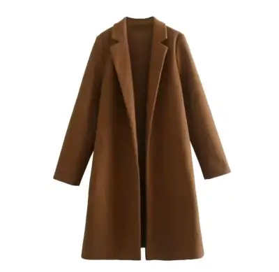 Abrigo largo marrón elegante para mujer - miniatura 1