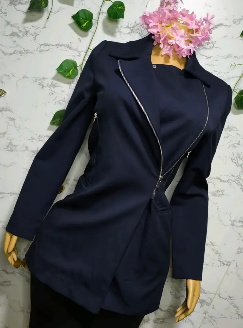 Chaqueta Azul con Cierre Asimétrico para Mujer - 1