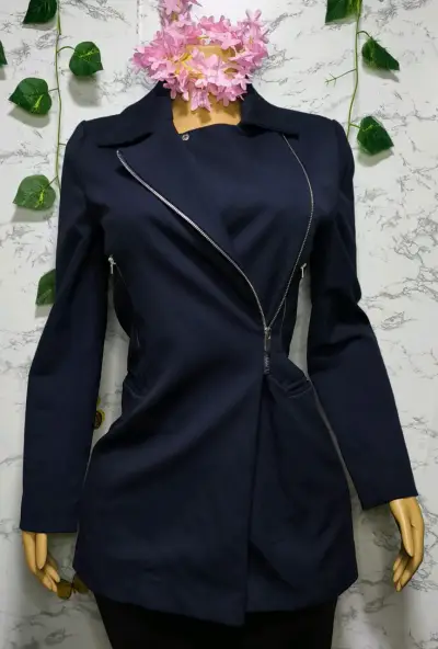 Chaqueta Azul con Cierre Asimétrico para Mujer - miniatura 2