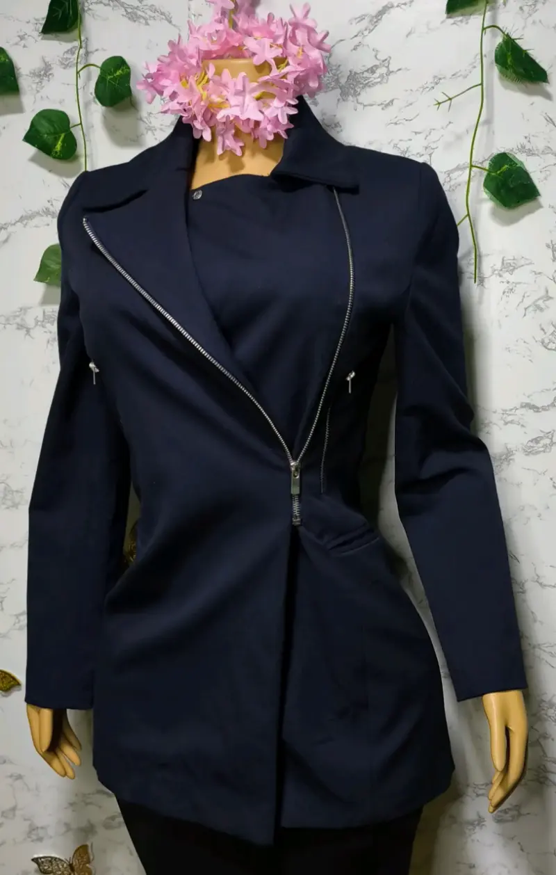 Chaqueta Azul con Cierre Asimétrico para Mujer - 3