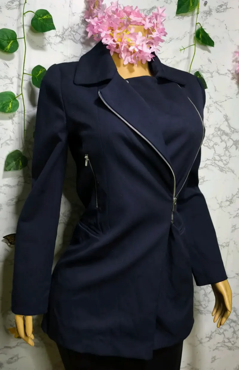 Chaqueta Azul con Cierre Asimétrico para Mujer - 4