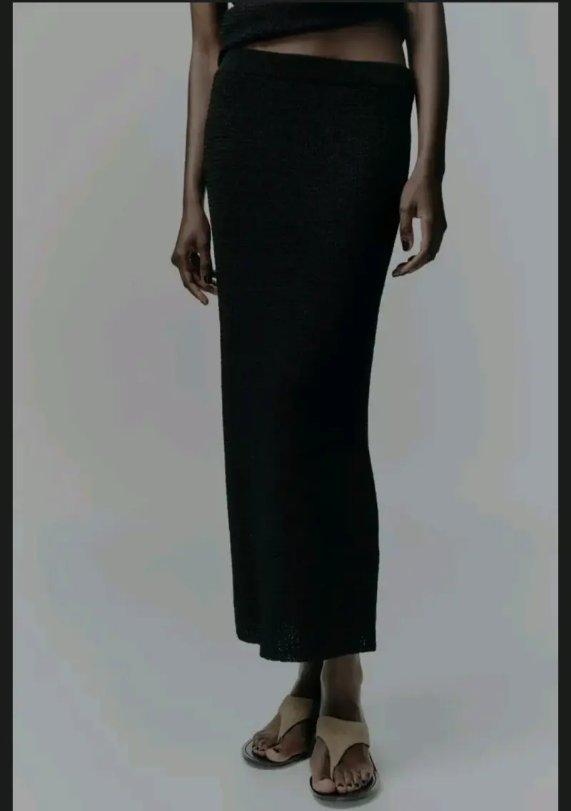 Falda larga negra de punto para mujer - 2