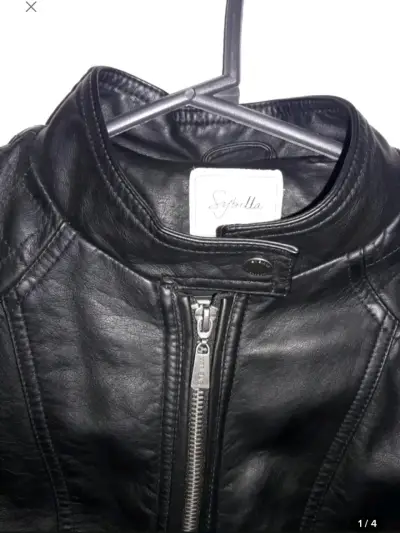 Chaqueta de cuero negra para mujer Sybilla - miniatura 1